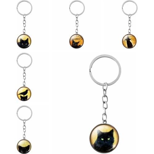 6 Mixed Style Pet Cat Key Chains Creative Time Gem Personailzed Exquisite Car Key Rings Bag Accessories Souvenirs