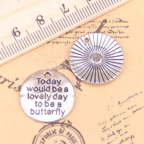12pcs Charms today lovely day butterfly 20mm Antique Pendants,Vintage Tibetan Silver Jewelry,DIY for bracelet necklace