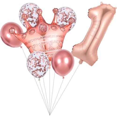 7Pcs/Set Big Rose Gold Silver Crown 30 Inch Number Confetti Balloon Birthday Wedding Party Decorations Baby Shower Kid Globos