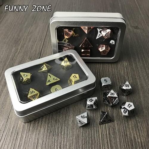 7pcs Metalic RPG Dice set d4 d6 d8 d10 d% d12 d20 side Digital Dice funny Game with Box,dnd board game dice