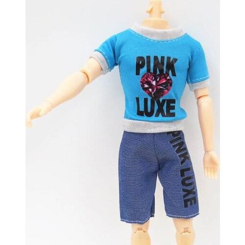 Doll Accesssories Casual Wear For Ken Doll Blue T-Shirt + Jeans Short Pants For Barbies Boyfriend Ken Doll Male Dolls Clothes