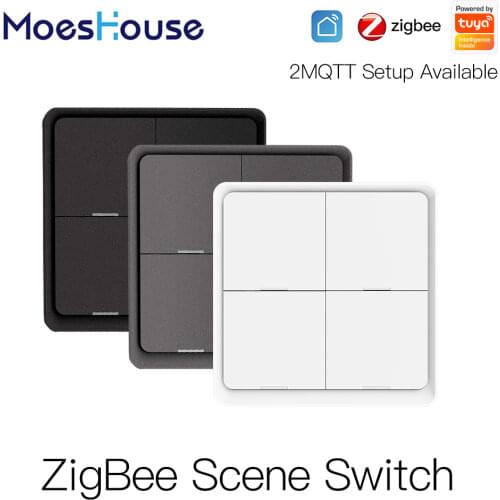 4 Gang Tuya ZigBee Wireless 12 Scene Switch Push Button Controller Battery Powered Automation Scenario for Tuya Devices