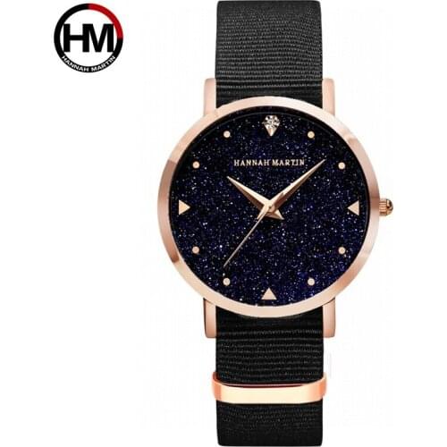 HANNAH MARTIN 2018 Fashion Casual Nylon Womens Wristwatches Japan Quartz Movement Ladies Watches Relogio Feminino Black Clock