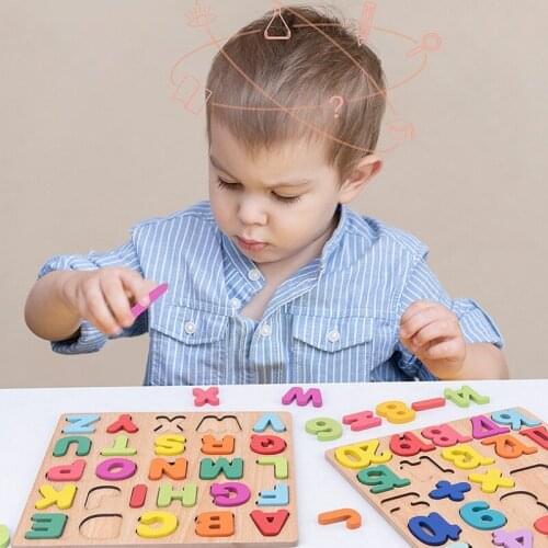 Kids Wooden 3D Alphabet Number Puzzle Baby Colorful Letter Digital Geometric Educational Toy Matching Letter Family Game