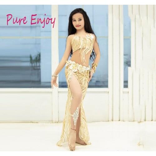 Childrens belly dance performance red blue gold Belly Dance Performance suit Bra Fishtail Dress dance competition Set