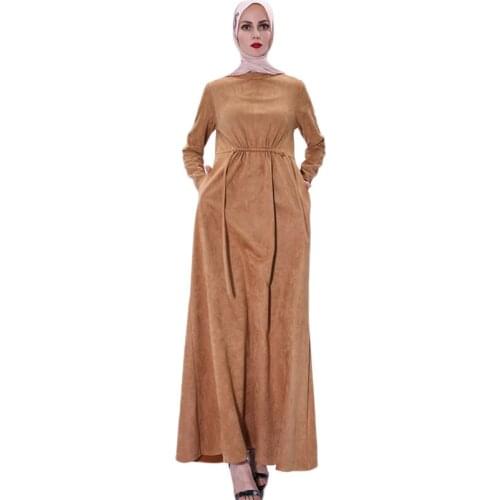 Dubai Kaftan Turkish Abayas Muslim Arab Suede Warm Fall Winter Long Dress Women Draped Elegant Party Evening Maxi Robe A-line