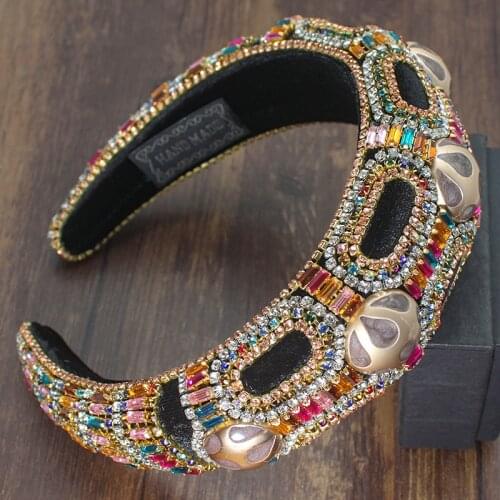 Fairland Heavy Industry Handmade Baroque Rhinestone Pearl Round Starry Gold Foil Romantic Padded Headband Full Crystal Women