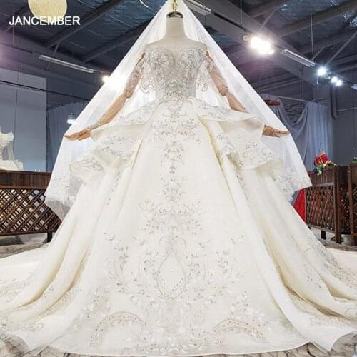 HTL1848 Sequined Beading Wedding Dress 2020 Long Sleeve Applique Ball Gowns Crystal Off The Shoulder V-Neck