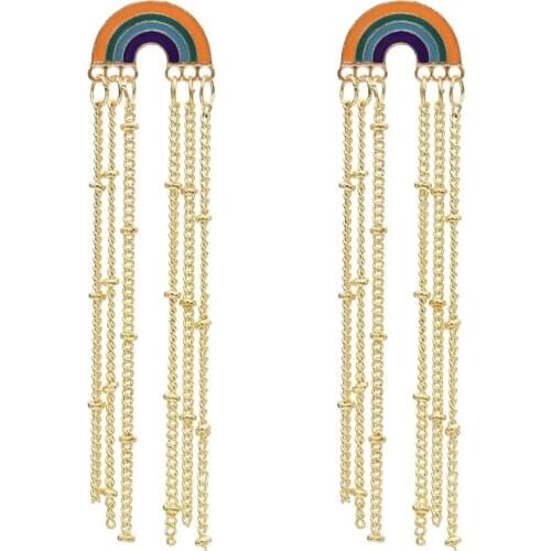 Korean Earrings for Women Colorful Rainbow Long Tassel Hanging Drop Earring Pendientes Verano Jewelry for Wedding Engagement Gif