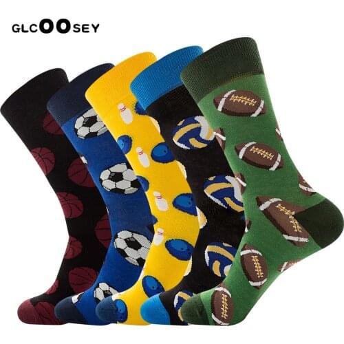 Colorful Men Basketball Soccer Rugby Tennis Football Bowling Sports Ball Pattern Happy Wedding Socks Funny Cotton Crew Homme Sox