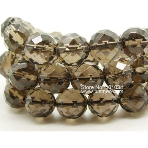 Natural faceted smoky quartz round ball beads,10mm through drilled, AAA precious stone strand 16 inch