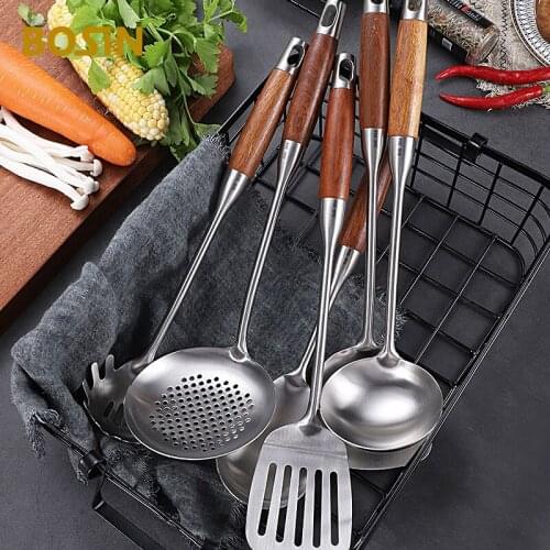 6 Pcs Kitchen Spatula Utensils Stainless Steel 304 Tableware Spoon Ladle Turner Rice Colander Shovel Cooking Tools Set