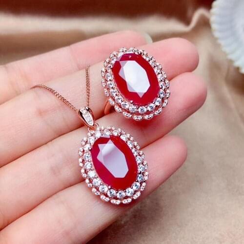 Top Sale Ruby Jewelry Set Natural And Real Ruby Set 925 Sterling Silver Fine Jewelry 1pc Ring,1pc Pendant