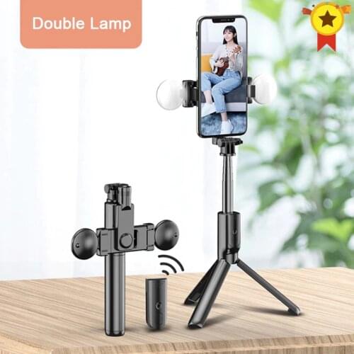 Mobile phone Bluetooth selfie stick single lamp beauty double lamp outdoor broadcast integrated triangle bracket for samsung