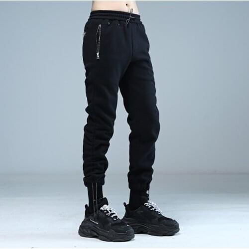 Hong Kong fashion brand mens individual drawstring pleated slim leggings, wool casual tapered pants with small feet