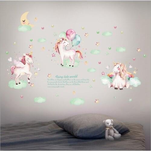 Cartoon Animals fairytale unicorn Wall Stickers DIY Children Mural Decals for Kids Rooms Baby Bedroom Wardrobe Door Decoration