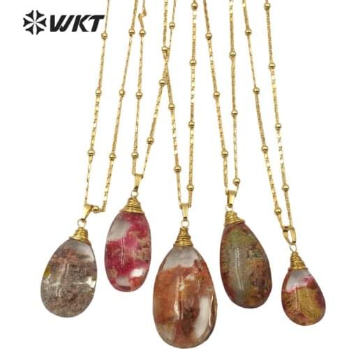 N1200 18" inch long chain necklace with clouds quartz stone pendant lady natural stone pendant necklace