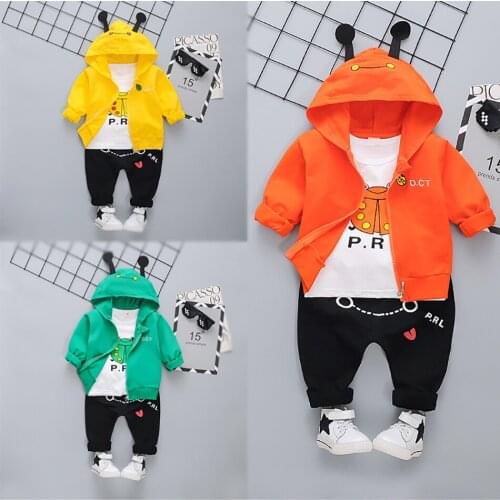 2021 New Infant Boys Clothing Set 3 Pcs Spring Fashion Outfits Jacket Coat+ Shirt+Pants Costume Baby Kids Suit Children Clothing