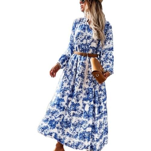 2021 New High-Quality Hot-Selling Bohemian Floral Skirt Autumn Dress New Fashion Printed Dress
