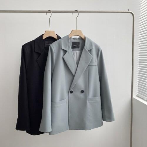 Autumn Solid Color Elegant Blue Blazer Women Jacket Womens Korean Style Loose V-neck Long Sleeve Cardigan