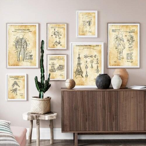 Boy Gift Rocket Patent Gallery Wall Art Canvas Print Aviation artwork Blueprint Posters Painting Outer Space Kids Room Decor