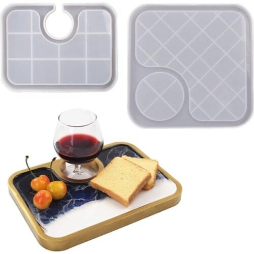 R58E 2 Pcs/Set Set Dinner Plate Epoxy Resin Mold Tray Placemat Silicone Mould DIY Crafts Serving Board Plate Casting Tools