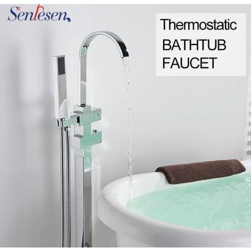 Senlesen Floor Free Standing Faucet Thermostatic Double Handles Dual Control Cold Hot Water Mixer Tap Para Bathtub Shower & Bath