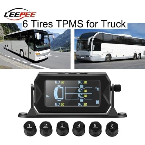 With 6 External Sensors Wireless Solar Digital LCD Alarm Car RV Truck TPMS Tire Pressure Monitoring System