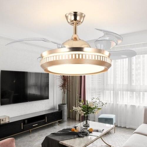 Modern Gold Led Ceiling Fan Living Dining Room Decor Led Ceiling Fan With Lights Remote Control Invisible Led Ceiling Fan Lamp