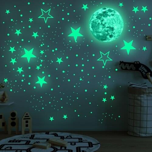 PVC Luminous Wall Stickers 3D Star Moon Dot Self-adhesive Wall Stickers Kids Room Glow in the Dark DIY Decals 30x30cm