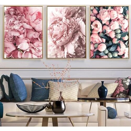 Triptych Diamond painting Pink Rose flower ,nordic Diamond embroidery Square Round set Cross stitch crystal Beads 3 piece EE1818