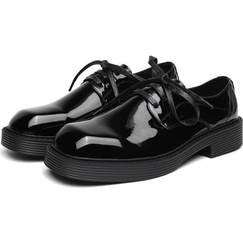 Leather Shoe Men Sewing Thick Platform PU Patent Leather Wedding Shoes Male Office Business Casual Streetwear Vintage Derby Shoe