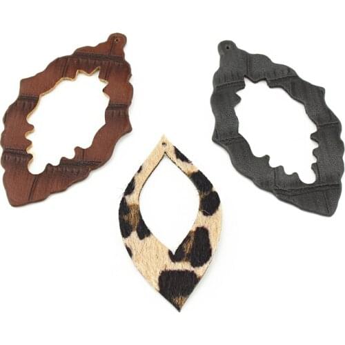 2pcs Vintage PU Leather Hollow Earrings Charms Brooch Findings DIY Drop Earring Hair Jewelry Accessory Cloth Patch Making C190