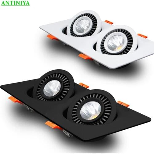360 Angle Rotatable Square Double head Dimmable LED Recessed Downlight 14W 18W 24W COB Spot light decoration Ceiling Lamp