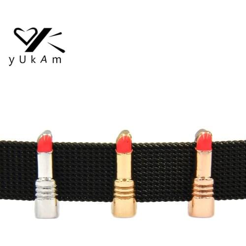 YUKAM Keeper Jewelry Enamel Red Lipstick Slide Charms Keeper Keys for Stainless Steel Mesh Keeper Bracelets Necklaces DIY Making
