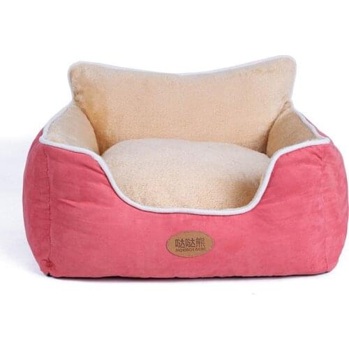 Suede Fabric Dog Bed with Backrest Cat House with Removable Mattress Waterproof Anti-slip Bottom Puppy Litter Cage Lounger