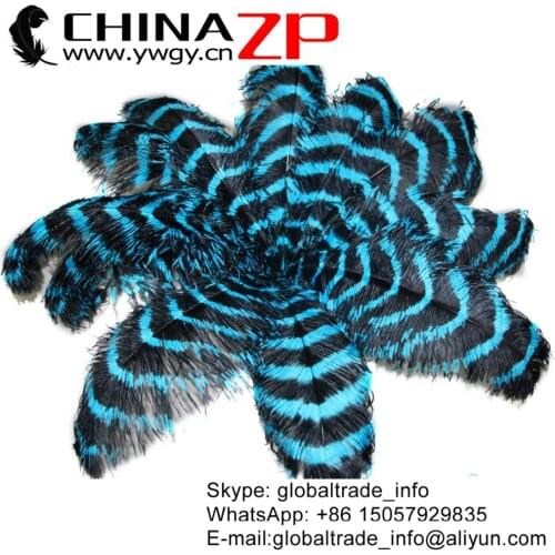 CHINAZP Factory Large Size 70-75cm (28-30") 50pcs/lot Wholesale Turquoise and Black Striped Ostrich Feathers for Carvial Design