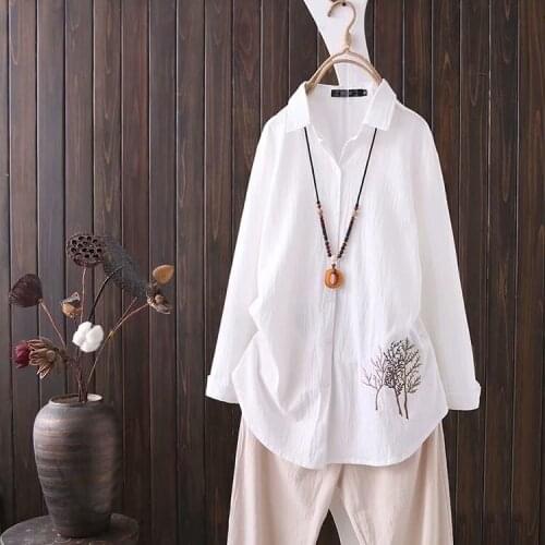 Plus Size XL-4XL Women Long Sleeve Blouse Floral Embroidery White Blusas Casual Shirts Office Wear Tops