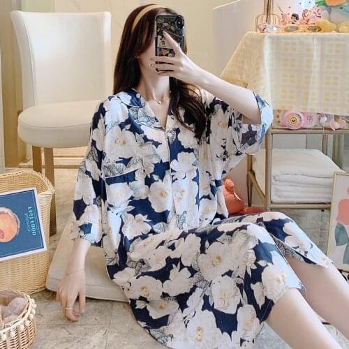Plus Size Sleepshirts Women Homewear Sleep Nightdress Cotton Print Nightwear Home Dressing Gown Summer Long Nightgown Home Dress