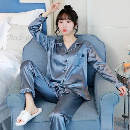 Women Silk Satin Pajamas Pyjamas Set Long Sleeve Sleepwear Spring Pijama Suit Female 2 Piece Sets Loungewear Plus Size M-5XL