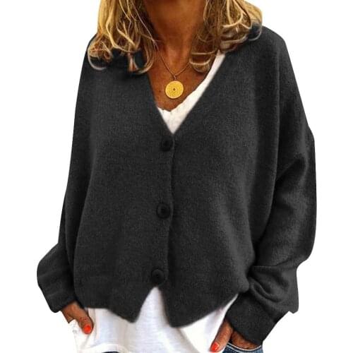 2021 Fashion Women Sweater Autumn Winter Solid Color Long Sleeve Buttons Short Cardigan Loose Coat Sexy Knitted Outwear женские