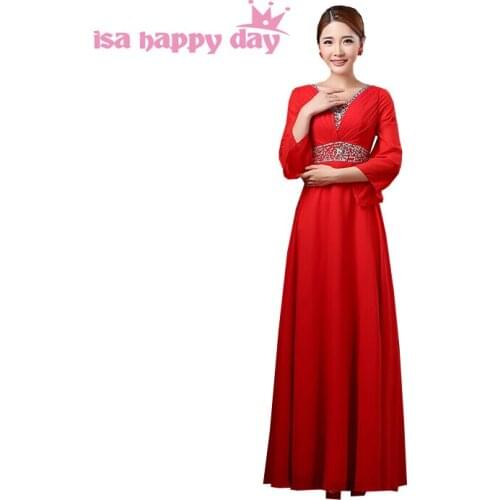 2020 women v neck long chifon sleeves floor length evening gown dress for special events girls dresses for party size 8 H2912