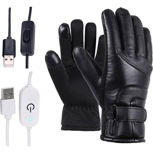 Winter Motorcycle Electric Heated Gloves Windproof Cycling Warm Heating Touch Screen Skiing Gloves USB Powered For Men Women
