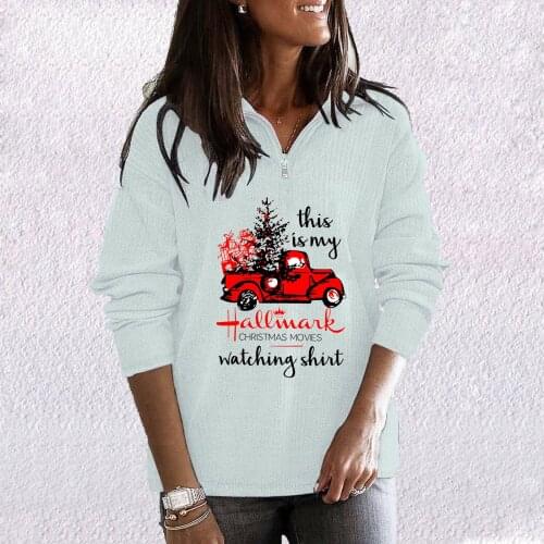 Winter Christmas Truck Gift Casual Sweater Zipper Stand Collar Loose Womens Sweater