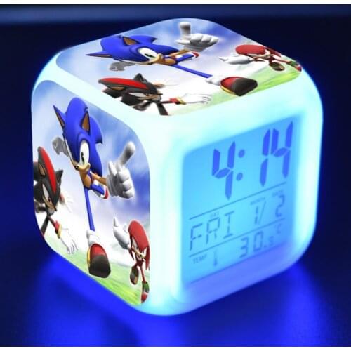 Sonic Figure model LED Clock Alarm 7Colorful Touch Light Desk Watch Sonic Figurine Hedgehog Toys for Children birthday gift