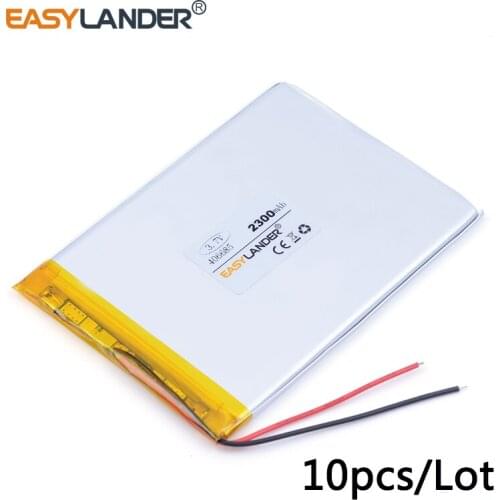 10pcs /Lot 3.7v lithium Li ion polymer rechargeable battery 406685 2300MAH For GPS DVR toys mp3 MP4 MP5 ma tablet battery E-book