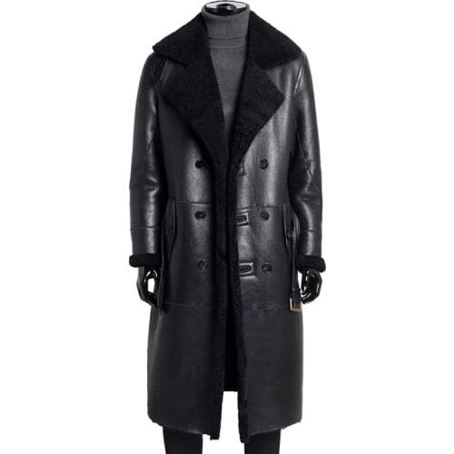 2021 Fashion Leather Warm Winter Jacket Black Leather Mens Jacket Classic Long Windbreaker Fashion Jacket