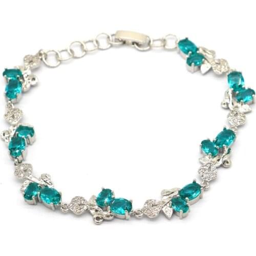 10x10mm Ravishing Flower Shape Created White Cubic Zirconia Ladies Wedding Silver Bracelet 7.0-7.5"