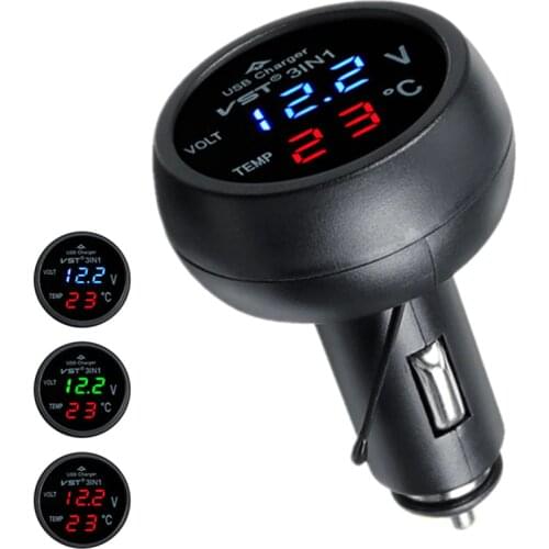 3 in 1 DC 12V/24V LED Digital Meter Display USB Car Charger Voltmeter Thermometer Car Battery Monitor LED Digital Dual Display