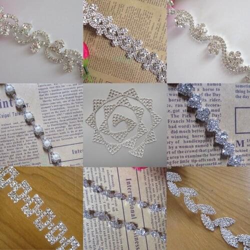 30CM Rhinestone Strass Crystal Chain Trim Ribbon Sparkle Bridal Sash for Sewing Needlework Wedding Dress Costume Applique Decor